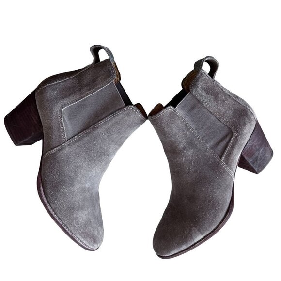 Madewell Suede Ankle Boots Womens 7.5 The Reagan Slip On 2.5" Block Heel Taupe - Picture 1 of 10